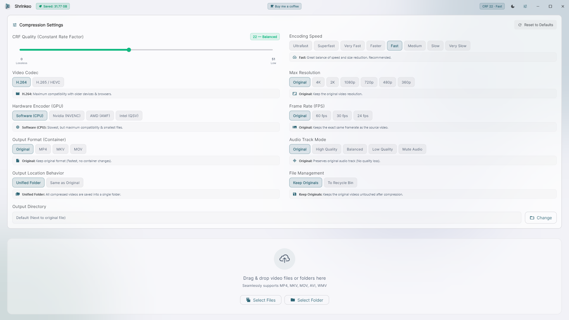 Shrinkeo Light Mode Interface